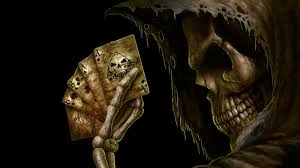 The magic skeleton playing cards is designed by bocopo playing card co. Skeleton Holding Playing Cards Illustration Death Cards Skull Grim Reaper Hd Wallpaper Wallpaper Flare