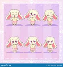 Sweet Kitty Little Cute Kawaii Anime Cartoon Bunny Rabbit Girl in Dress  with Long Fluffy Ears Different Emotions Mascot Sticker Ha Stock  Illustration - Illustration of celebration, anger: 107879544