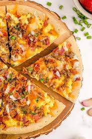 breakfast pizza with sausage bacon