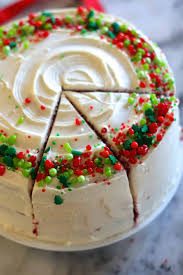 Marzipan christmas trees, holiday cake decoration. Red Velvet Christmas Cake