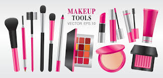 pink color theme makeup tools vector