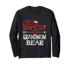 Grandmom Bear Christmas Pajama Red Plaid Buffalo Family Long Sleeve T Shirt