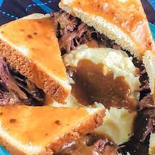 hot beef sandwiches on white bread