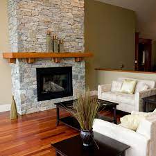 Cozy Stacked Natural Stone Fireplace