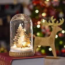 Glittery bristle pine tree with battery operated warm white led lights. Victor S Workshop 7 18cm Pre Lit Christmas Decorations Christmas Dome With Led Light On Wooden Base Batteries Operated For Table Decorations Batteries Not Included Lighting Christmas Lighting Psp Co Ir