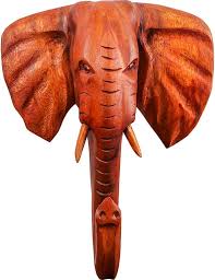 Elephant Head Wood Hand Carved Wall