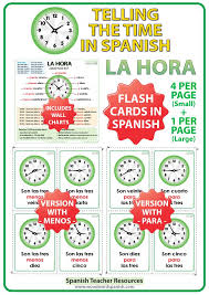 Spanish Time Flash Cards And Charts English Time Learn