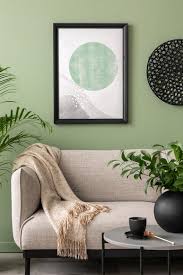 Mock Up Green Wall Design Gray Sofa