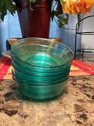 5 Turquoise Blue Glass Bowls Made In