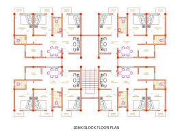 3bhk Apartment Floor Plan Autocad Dwg
