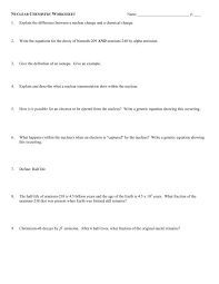 Nuclear Chemistry Review Worksheet