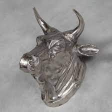 Large Bulls Vintage Antique Silver Wall