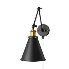 Vintage Style Black Wall Light With Plug In Cord 1 Light Metal Adjustable Sconce Light For Restaurant Takeluckhome Com
