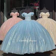 Champagne Glitter Quinceanera Dresses Ball Gown Off The Shoulder Pageant  Sweet15 | eBay