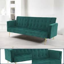 Green Velvet Sofa Bed With Gold Legs On