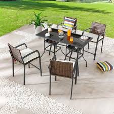 Outdoor Dining Set With Beige Cushions