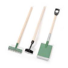 Miniature Set Of 3 English Gardening Tools Shovel Hoe Rake