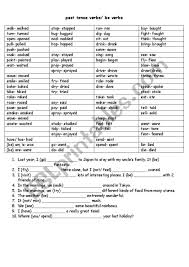Past Tense Verb Chart And Be Verbs Esl Worksheet By Jotter