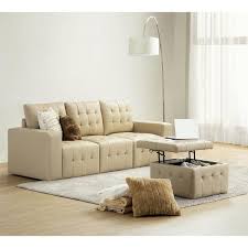Nuria 87 In Wide Beige Leather Sofa