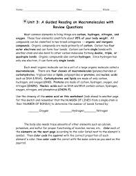 a guided reading on macromolecules with