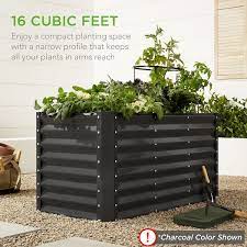 Best Choice S 4x2x2ft Outdoor Metal Raised Garden Bed Planter Box For Vegetables Flowers Herbs Wood Grain