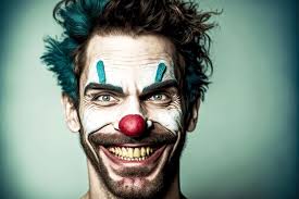 humor strange smiling guy in clown makeup
