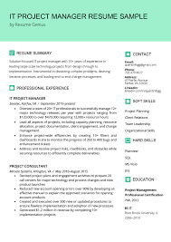 Sample resume for an it professional. It Project Manager Resume Sample Writing Tips