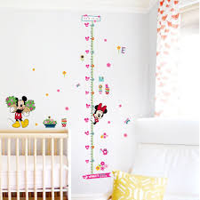 Minnie Mickey Growth Chart Decorative Wall Stickers For Kids Room Cartoon Flower Height Measure Deco
