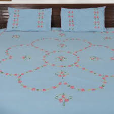 light blue embroidered cotton double