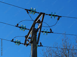 Overhead Electric Power Lines With Blue
