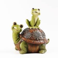 Frog Sitting On Turtle Statue Sculpture