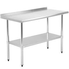 Stainless steel work tables are designed for ingredient prep, plating your menu items, holding utensils and countertop equipment until stainless steel work tables are available in many different sizes left to right and front to back, allowing you to find the exact units for your space and kitchen configuration. Amazon Com Commercial Prep Kitchen Work Table Stainless Steel Metal Table With Adjustable Foot Backsplash Nsf Scratch Resistent And Antirust 24wx48l Furniture Decor