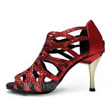 Womens Leatherette Heels Sandals Latin With Ankle Strap Hollow Out Dance Shoes 053111467