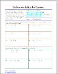 Addition And Subtraction Equations