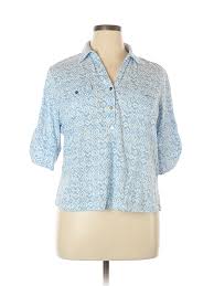 Details About Cathy Daniels Women Blue 3 4 Sleeve Button Down Shirt Xl