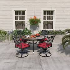 Mondawe Dark Bronze Cast Aluminium Patio Round Outdoor Dining Table 48 In W X 28 In H With Umbrella Hole For Garden Gazebo