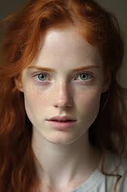 red hair and freckles looking at the camera