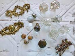 Vintage Glass Knobs Brass Drawer Pulls