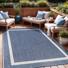 8 x 10 blue white waikiki modern bordered indoor outdoor area rug