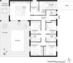 plan de maison en l avec 4 chambres