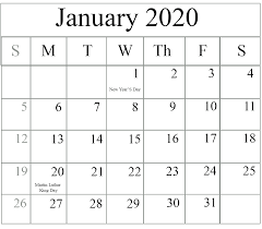 Free January 2020 Printable Calendar In Pdf Excel Word