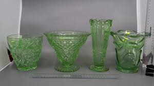 Lot 4 X Green Depression Glass Vases