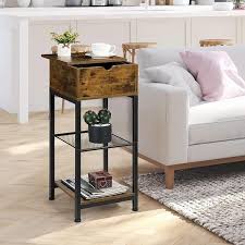 Nightstand 28 7 In End Table With Storage Shelf Wood Brown Side Table Bedroom Storage