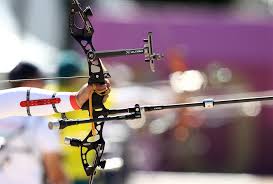 A compound bow uses a system of pulleys or cams, and the string that passes through the pulleys or cams on each end multiple times. A1cqqnyqarl M