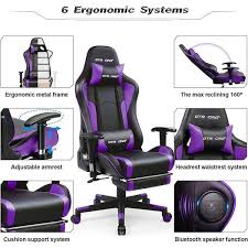 lucklife purple gaming chair with footrest bluetooth speakers ergonomic high back leather game chair office desk chair