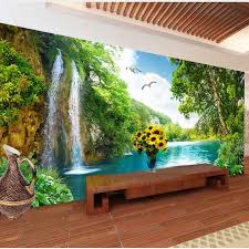 Mural 3d Forest Waterfall Wallpaper