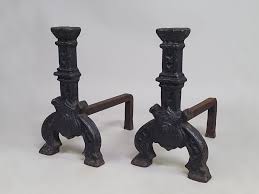 Black Cast Iron Fireplace Andirons Or