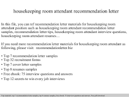 Housekeeping Room Attendant Recommendation Letter