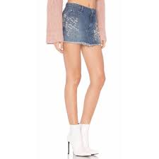 Free People Shine Bright Shine Far Crystal Jean Skirt In Indigo Size 8