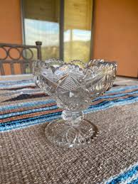 Cut Glass Crystal Bowl On Pedestal With